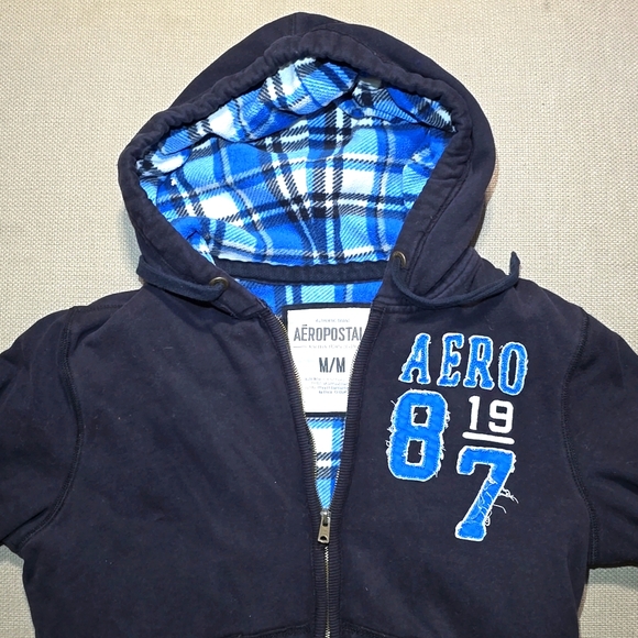 Aeropostale Classic Zip up Black Hooded Sweat Jacket Men's Size Medium - Picture 3 of 16